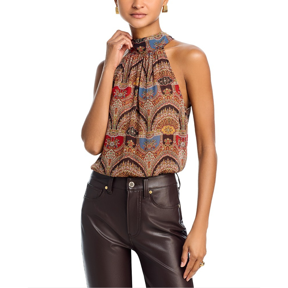 Veronica Beard Women Tanisha Paisley Halter Top Dark Chocolate Multi Size 12